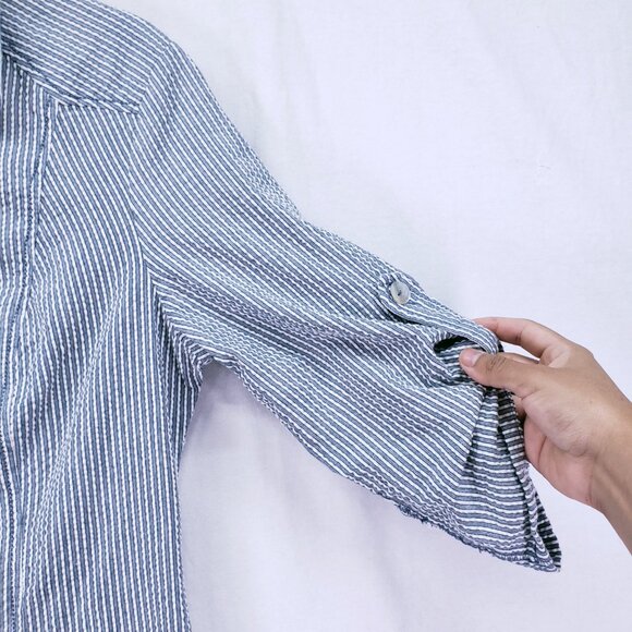 Max Studio Blue n White Striped Button Collar Preppy Sheath Shirt Dress Size XL - Picture 7 of 14